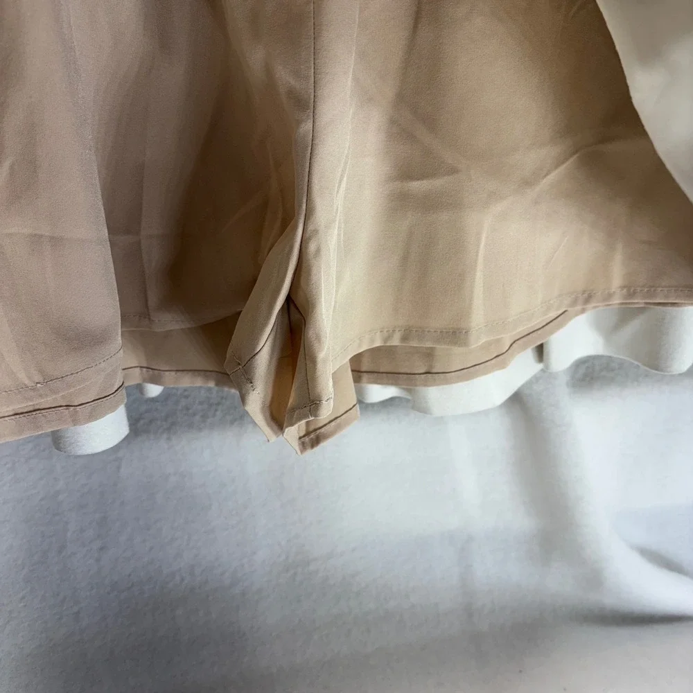idem ditto Beige Faux‎ Leather Tiered Ruffle Mini Skirt Size S